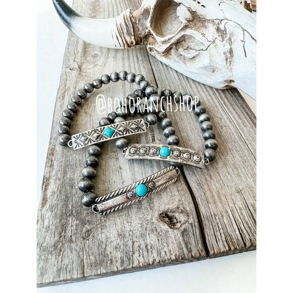 Aztec Boho Western Concho Stretch Bracelet Diamond Shape Bar - Picture 4 of 7